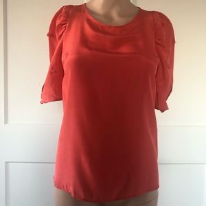 NWT After Pants Orange Coral Silk Butterfly Short Puffy Sleeves Top 34 XS 2
